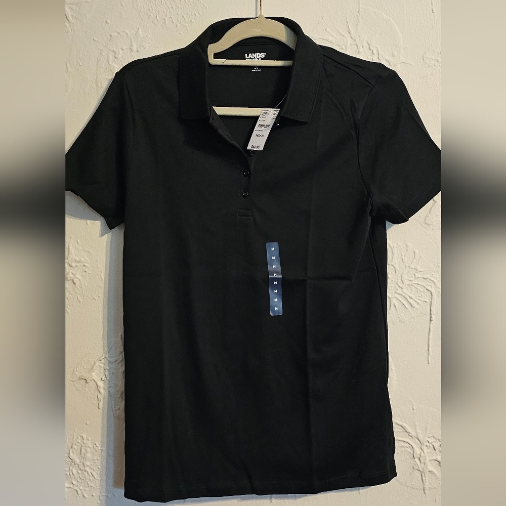 Lands' End Womens Supima Cotton Polo Button Neck Short Sleeve NWT